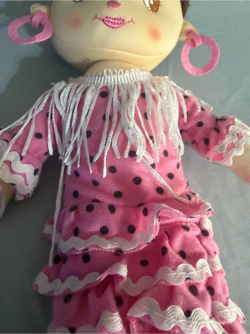 Apex Pink Polka Dot Ruffled Plush Doll with Flower Headband